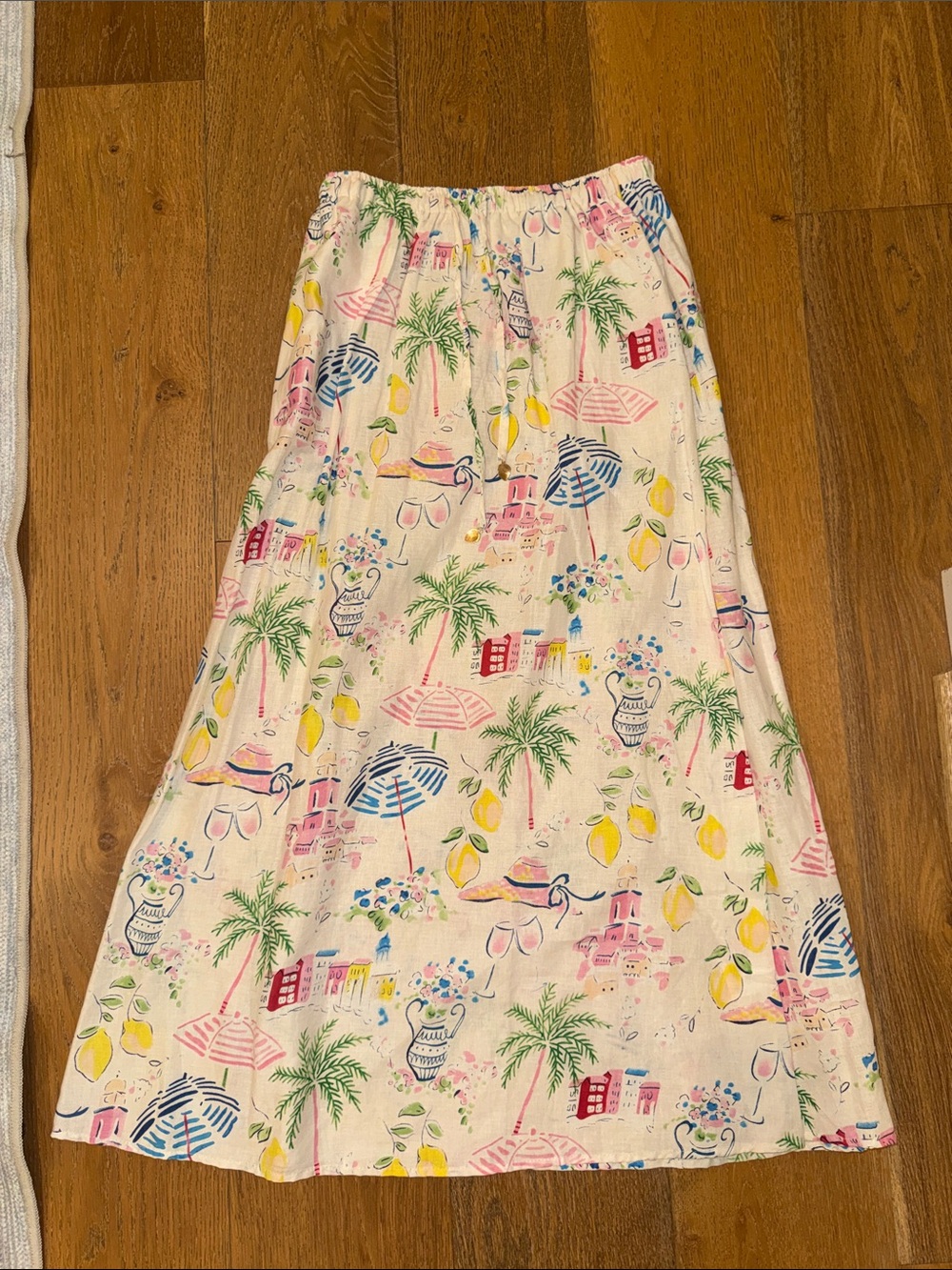 Women's Cream Tropical-Print Midi Skirt